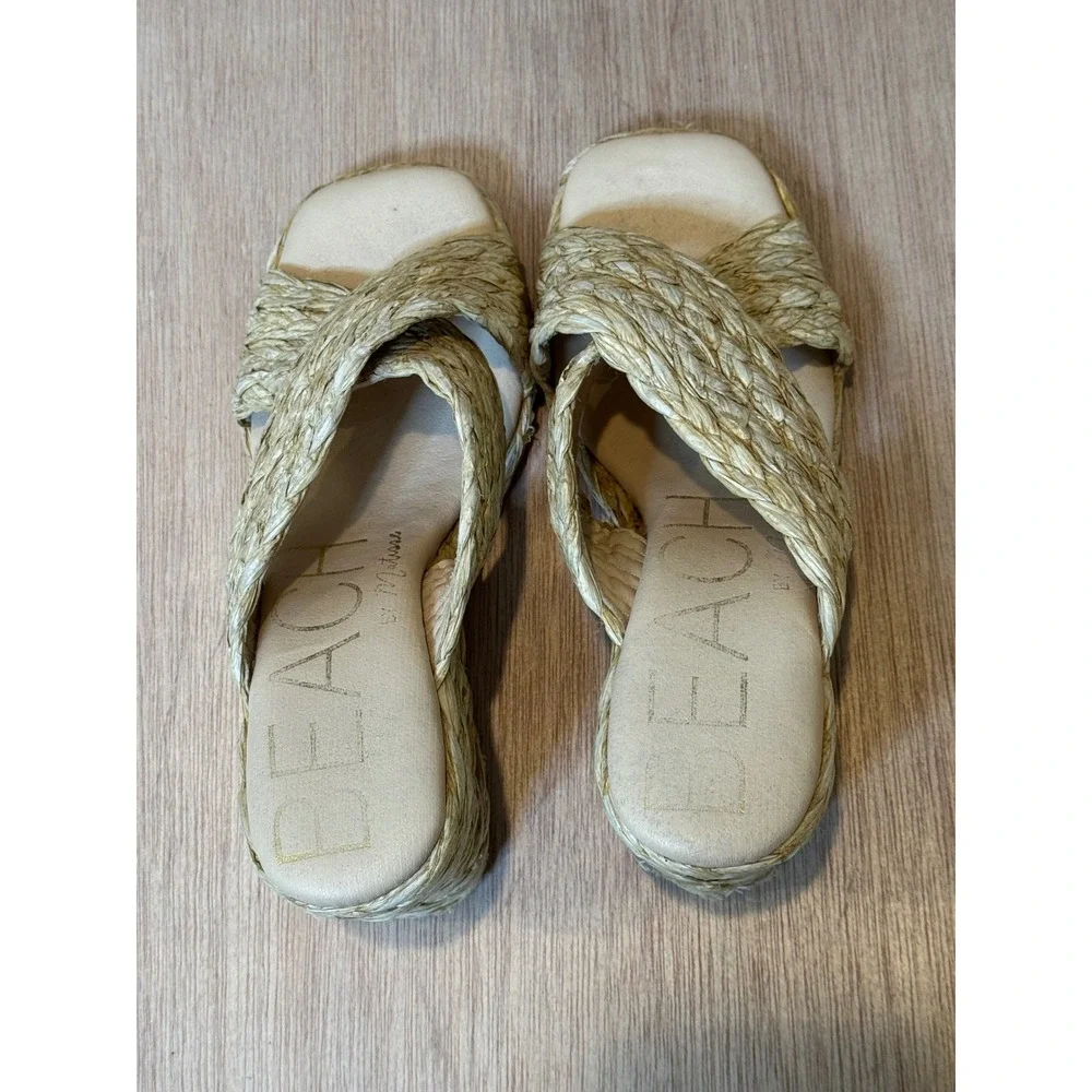 BEACH by Matisse Natural Straw Wedge Sandals Woven Raffia Slide Heels Women